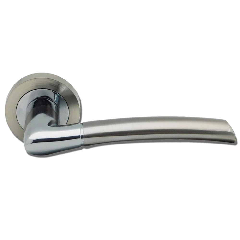 Micel Metallic Silver - 03731 - Handle Set With Rosette (50 Mm) And Aluminium Handle, Shiny Chrome And Satin Nickel Finish, Silver Colour, 138 X 50 X 62 Mm