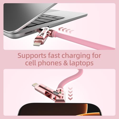 Image of MFish 4 in 1 Charging Cable, 240W Max Fast Charger Cord 6.6FT with Carrying Case, Silicone USB A /C to Lightning /C with Light, Multi Universal Cable for iPhone 17 /16 /MacBook /iPad /Laptop /Carplay, Pink
