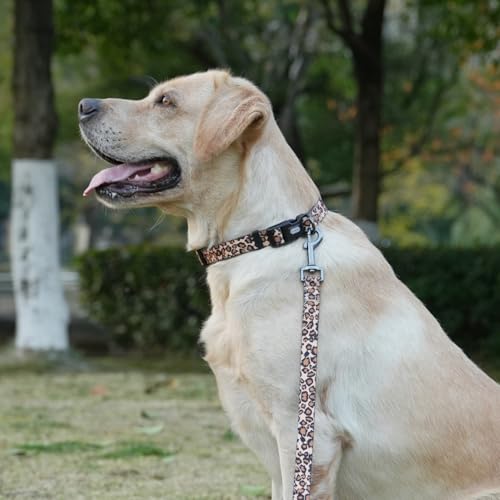 Olahibi Hundehalsband und Leine Set, Leopard-Muster, Polyester-Material, 150 cm passende Leine, für kleine Hunde (S, Brauner Leopard)