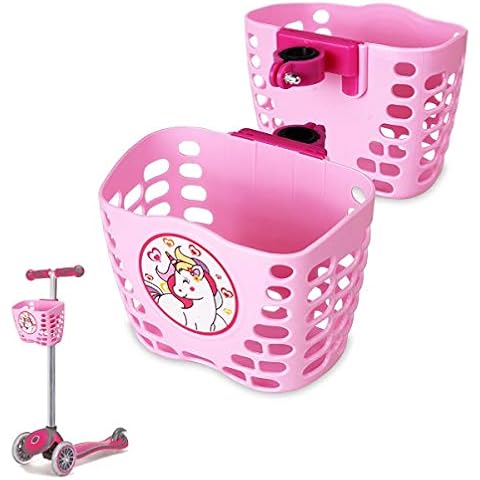 MINI-FACTORY Scooter Basket for Kids, Cute Cartoon Pink Unicorn Scooter Accessories Front Handler Bar Carrying Basket for Kid Girls Cover