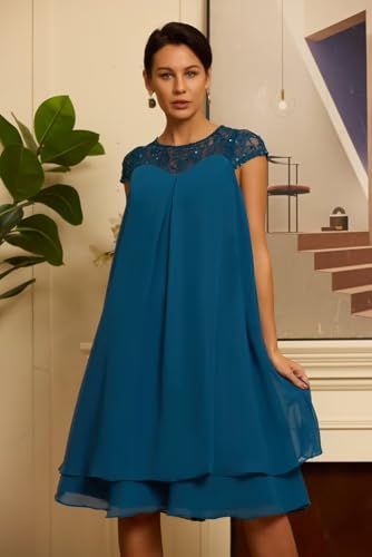 Cap Sleeve Chiffon Mother of The Bride Dresses Scoop Neck Sequins Laces Formal Evening Dress ZX832