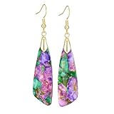 Boho Women Gemstone Earrings Purple Green Imperial Jasper Stone Earrings for Women
