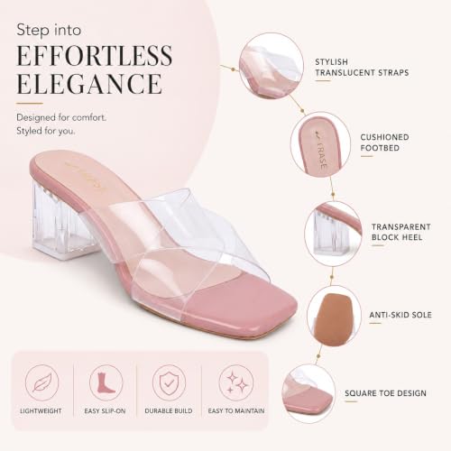 Image of TRASE Transparent Cross Strap Block Heels for Women Stylish | Fashionable Heel Sandals for Girls | Elegant & Formal Footwear