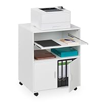 Relaxdays Rollcontainer mit 2 Fächern & Tastaturauszug, Druckertisch mit Rollen, HBT: 74 x 60 x 48 cm, Büroschrank, weiß