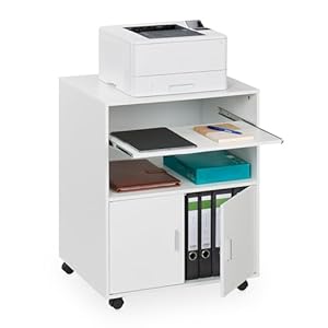 Relaxdays Rollcontainer mit 2 Fächern & Tastaturauszug, Druckertisch mit Rollen, HBT: 74 x 60 x 48 cm, Büroschrank, weiß