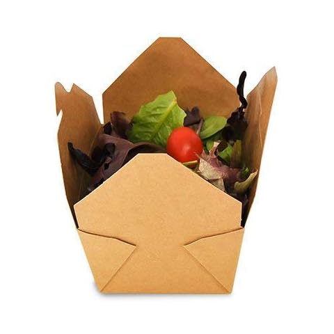 Takeaway Food Boxes (50 Pack, 1) Brown Kraft No 1, Disposable Biodegradable Leak-proof Paper Takeaway Boxes - Eco-friendly Leak-proof Deli Containers Microwavable Freezer Safe Cover
