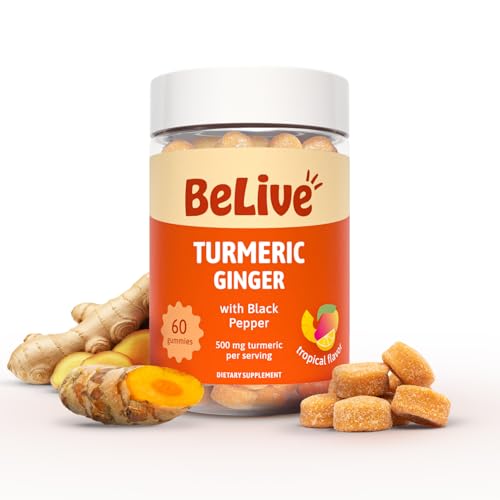 BeLive Turmeric Curcumin with Black Pepper & Ginger - 60 Gummies I Turmeric and Ginger Supplement for Immune Support, Healthy Skin, and Mobility - Tropical Flavor