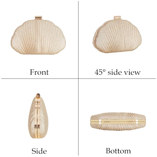 Image of Glitter Seashell Evening Clutch Purse Mini Chain Crossbody Bag Pu Leather Shell Pearl Shoulder Bag