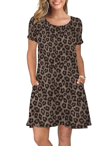 Image of KORSIS Summer Women's Dress Casual T-Shirt Short Sleeve Dresses Swing Flowy Beach Vacation Work Sundress with Pockets