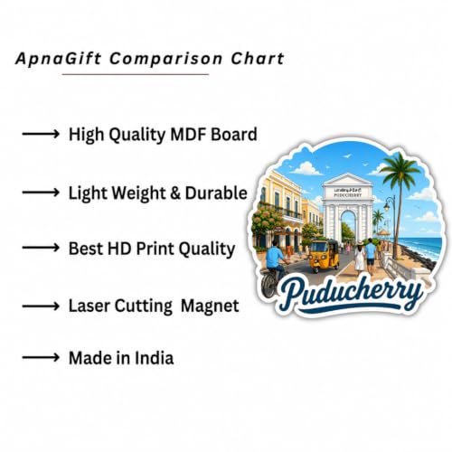 Image of Puducherry Theme Souvenir Wooden Fridge Magnet for Refrigerator - Printed Fridge Magnet for Kitchen & Fridge Decor | Perfect Souvenir Gift | Fridge Decoration | Size 3x3 Inches | Pack of 1