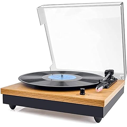 Record Player, VIFLYKOO Bluetooth Portable Vinyl Turntable, Belt Drive 3 Speed 33/45/78 RPM Vinyl LP Player, with 2 Built-in Stereo Loudspeakers, Supports RCA, Bluetooth Vintage Phonograph -Wood Color Cover