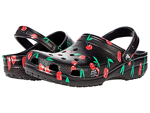 Image of crocs unisex adult Men's and Women's Classic Graphic | Comfortable Slip on Water Shoes Clog, Cherry Print, 5 Women 3 Men US