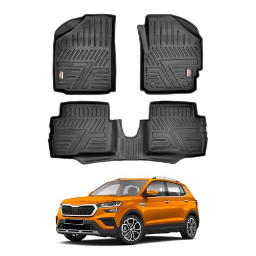 Image of Amazon Basics 5D Custom Fit Car Floor Mats for Skoda Kushaq | Odor Free Virgin Polymer | All Weather Waterproof Protection | Edge to Edge Coverage | 3 Piece Set