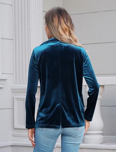 Women's Velvet Blazer Long Sleeve Open Front Button Jacket Outwear with Pockets4