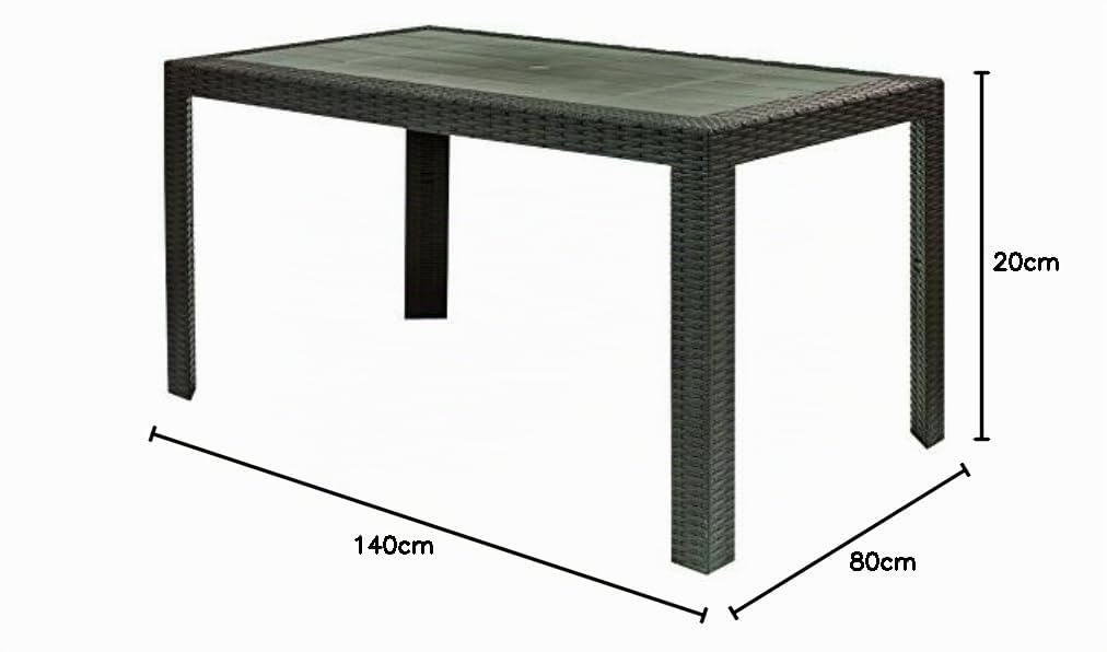 Areta AR014 - Urano Décor - Tavolo di plastica in Rattan, 140 x 80 x 72 cm