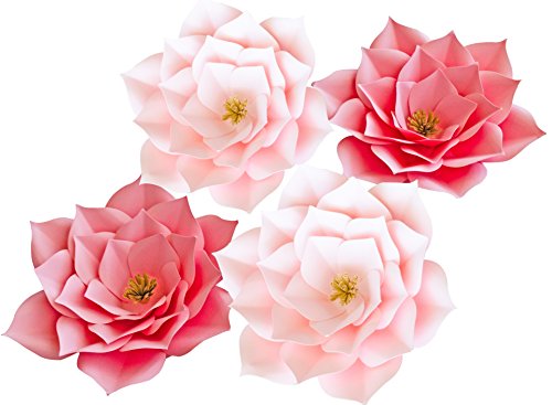 KEIRA PRINCE CRAFTS Paper Flowers, Beautiful Handmade Set of 4 Pink Flowers 20cm/8inch (Pink)