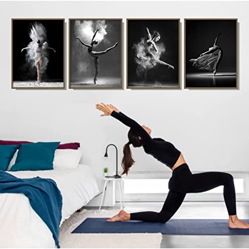 Image of NCYEL Black and white ballet wall art dancer poster beautiful girl bedroom elegant dance classroom bathroom dormitory decoration poster 16 inchx24 x4pcs