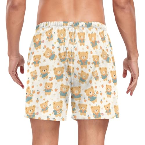Yellow Retro Bears Swim Shorts for Men Men's 2 Layer Inseam Bathing Suit with Compression Liner Quick Dry XL2