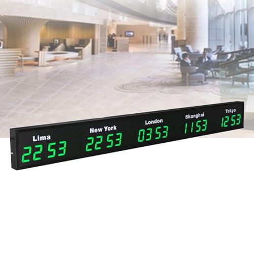 Cashwise Grande Horloge Mondiale numérique LED, Horloge Murale Multi-fuseaux horaires 3/4/5, idéale pour Les hôtels et Les multinationales Green-5City