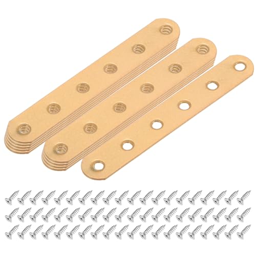 M METERXITY 10-Pack Flat Straight Brackets 4.53x0.71in, Gold | Flat Bracket Mending, Plate Furniture Brace, for Wood Furniture, Timber PC Case Holder