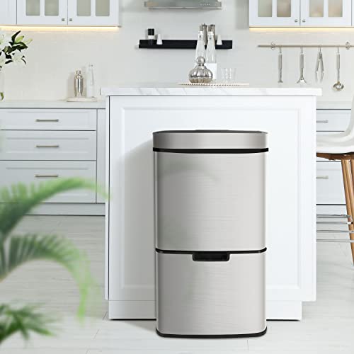 Ribelli Stainless Steel - Waste Separation Systems with 3 + 1 Compartments - Rubbish Bin with Sensor - 72 Litres (2 x 12 + 1 x 48 L) - Stainless Steel Design Pedal Bin - Silver