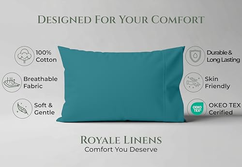 Image of Royale Linens 100% Cotton Pillow Cases Standard Size Set of 2 - Percale Pillowcase - Teal Pillow Cases Super Soft Cooling & Breathable Hotel Cotton Pillowcases, Fits Standard Pillows (20 inchx26 inch, Teal)