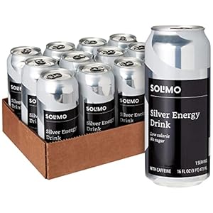 Amazon Brand – Solimo Silver Energy Drink, Sugar-Free, Vegan, Low-Calorie, 16 fl oz (Pack of 12)