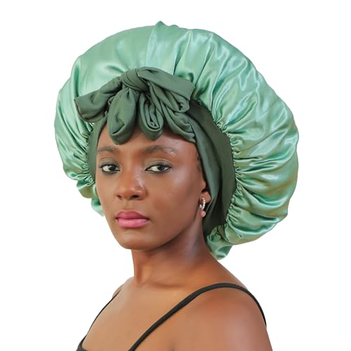 IPEIPBO Large Satin Silk Bonnet for Sleeping Women Peacock Green