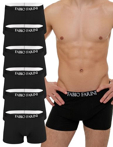 Fabio Farini - Boxershorts Herren 6er Pack Unterhosen Männer Retroshorts Set S - XXL aus Baumwolle mit Komfortbund ohne kratzenden Zettel 6X Schwarz L