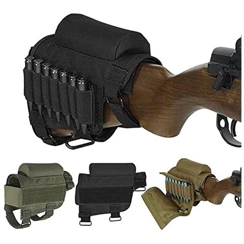 Wsobue Rifle Buttstock, Hunting Shooting Tactical Cheek Rest Pad Ammo Pouch with 7 Shells Holder (Black) Cover