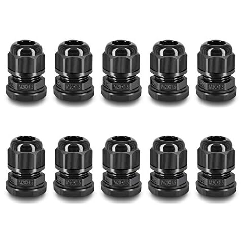 NineLeaf 10 Piece Waterproof Cable Glands Joints Adjustable 6-12mm Cable Connectors,M20x1.5 Black Compression Cable Glands Joints 20mm Diameter Titting Hole Glands, IP66 for Outdoor Use Cover