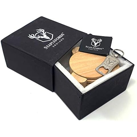 NEW - Staplefords Drink Coasters - Absorbent sandstone drink coasters with solid sandstone HOLDER! Perfect bar coasters for that natural feel. (Talisker Yellow) Cover