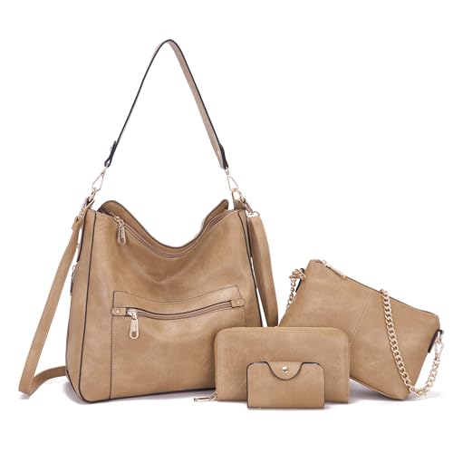 Image of Qiyuer 13 inch Women Spacious Soft PU Handbag Hobo Bag Purse Wallet Set 4pcs | Large, Dual-use Crossbody & Shoulder Bag, Multi-pocket, Divided Compartments, Fits Tablet, Versatile for Daily & Work