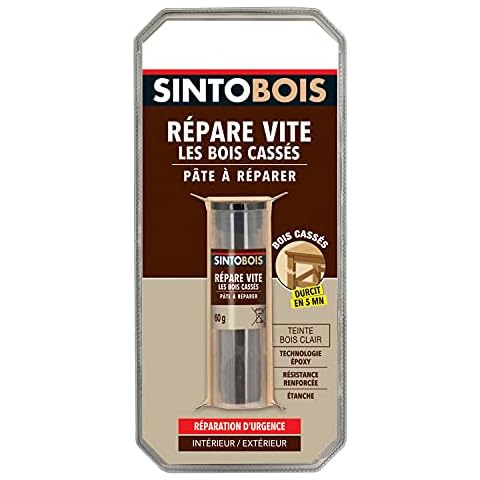 Sinto Répare Vite les Bois Cassés Bois Clair - 60g - Idéal pour une Réparation d’Urgence - Répare, Bouche et Colles les Bois Cassés ou Fendus - Prise Rapide Cover