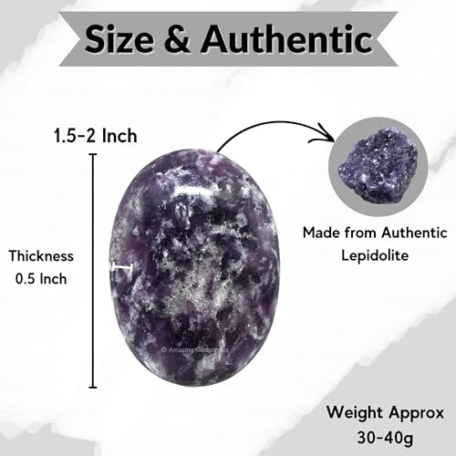 Image of Amazing Gemstone Lepidolite Crystals and Healing Stones - Large Palm Stone Crystals Piedra - Crystal for Good Luck, Balanced Positive Energy, Meditation - Unique Stocking Stuffers Gifts for Women, Men