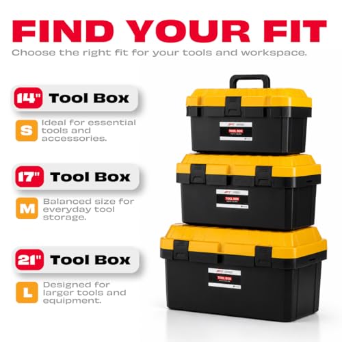 Image of JPT 14-Inch Industrial-Grade Heavy-Duty Plastic Tool Box |One Removable Tray | Secure Tight Latch with Padlock Eye | Best for Electricians, Carpenters, Automobile Use(YELLOW)