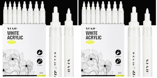 Image of SFAIH Acrylic White Paint Pens - 16 Pack 2-3MM Medium Tip & 0.7MM Extra Fine Paint Marker for Rock Painting, Wood, Metal, Fabric, Plastic, Canvas, Glass, Ceramic, Diy Crafts, White Out Pen