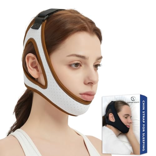GOPHERBRACE Chin Strap for CPAP Users - Adjustable Snore Stopping Device Face Mask Bandage Keeping Mouth Closed - Anti Snoring Chin Strap for Men and Women (Brown)