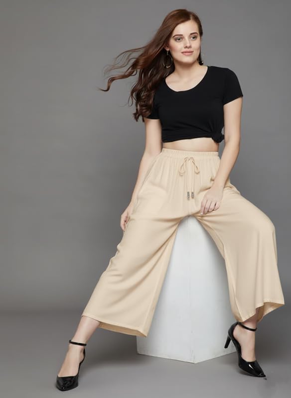 Image of Super Soft Viscose Rayon Flared Palazzo Pants for Women Stylish Wide Leg Straight Relaxed Fit Casual Ethnic Office Wear