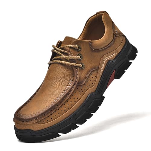 Men's Thick Bottom Leather Loafer,Hand Stitching Comfort Non-Slip Casual Walking Sneakers,Hiking Driving Outdoor Work Office Dress Shoes3