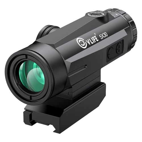 CVLIFE 5X Compact Prism Scope with Motion Awake Technology 10 Levels Red Illuminated BDC Reticle Electronic Button Control Fully Multi-Coated Lenses Two Height Settings