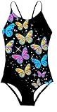 Idgreatim 7-8 Years Swimsuit for Girls One Piece Black Swimwear Summer Beach Bathing Suit for Holiday Vaction