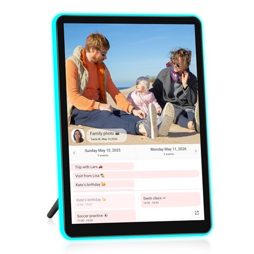 Image of ApoloSign 10 inch Neon Light Digital Picture Frame, Desk Digital Calendar, Auto-synced Schedule via Frameo App - 2K IPS Touchscreen | AI Color-Changing LED | Share Photo /Video Instantly | Gift for Parents