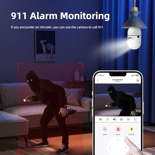 Hawkray Light Bulb Security Camera -5G& 2.4GHz WiFi 2K 3MP Security Cameras Wireless Outdoor Motion Detection and 911 Alarm Monitoring,Open AI Enabled,US Local Cloud, Color Night Vision, thumbnail 4