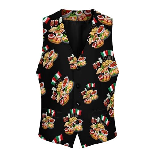 Italy Food with Italian Flag Novelty Men's Suit Vest Funny Formal Dress Vests Business Waistcoat3