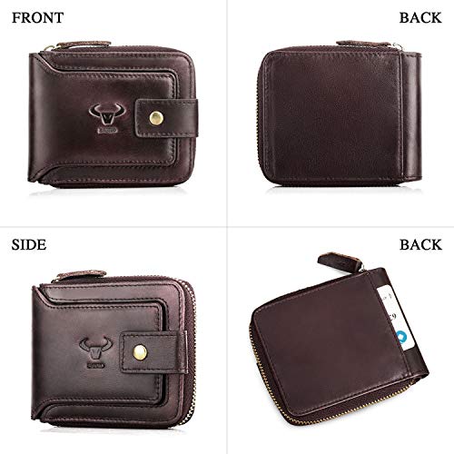 Image of BAIGIO Genuine Leather Wallets for Men Multi Card Purse with Zipper Wallet Men RFID Blocking Coin Pocket (Dark Coffee)