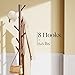 Pipishell Sturdy Wooden Coat Tree with 8 Hooks, 3 Adjustable Sizes for Clothes, Hat Stand Used in Bedroom/Office/Entryway, Brown