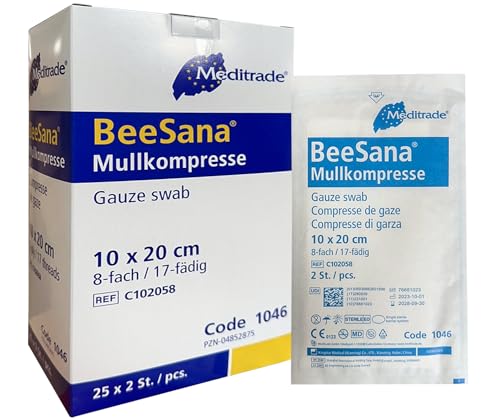 Sterile Kompressen 10x20 cm 50 Stück Nicht klebende Wundauflagen Mullkompressen Steril 8 Lagen Verbandsmaterial Wundkompressen zur Wundversorgung Blutabsorbtion und Sekretaufnahme (10 x 20 cm)
