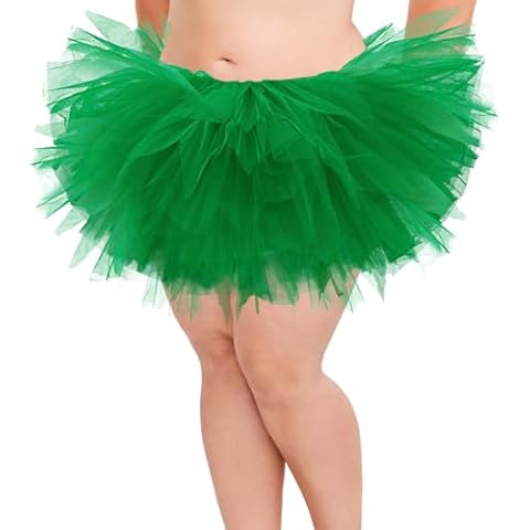 Fynnsure 5 Layers Plus Size Tutu Skirts for Women Extra Large Tulle Skirt 80s Adult Tutu Skirts Halloween Costumes Tutu Grass Green Tutu Cover