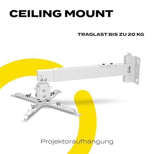 Overmax Ceiling Mount Projektorhalterung bis zu 20 kg, verstellbare Länge 25 Grad Winkelverstellung, Hergestellt aus Stahl, Wand- und Deckenmontage, leichte und stabile Konstruktion